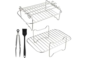 VONLUX Air Fryer Rack, 2Pcs Air Fryer Racks Compatible for Ninja Dual Zone Air Fryer, Air Fryer Accessories 8Pcs Set - 2 Fryer Rack with 4 Skewers, Kitchen Tongs & Pastry Brush