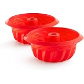 L&eacute;ku&eacute; Pack Silicone Molds Platinum Mini Savarin, Red, 15 cm, 2 units