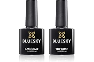 Bluesky Gel Nail Polishes Base and Gel Top Coat, Soak Off LED UV Gel Nail Polish Set, Long Lasting Shiny High Gloss Finish Clear, 2 x 10ml Bottles