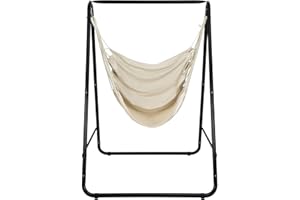 COSTWAY Silla Hamaca con Soporte, Silla Colgante con Soporte, Silla Hamaca con Soporte Colgante para Interior y Exterior (Beige)