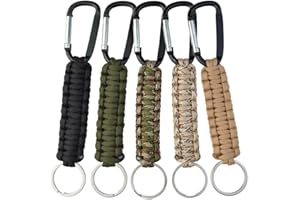 jerbro 5 Pcs Paracord Keychains with Carabiner Braided Lanyard Key Ring Hooks Hangers Survival Kits for Keys Outdoor Camping Hiking Backpack Fit Men Women - 5 Colors