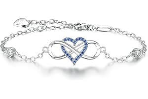 BlingGem Bracelet pour Femme Argent 925/1000 en Or Rose Blanc Plaqué 5A Oxyde de Zirconium Rond Gourmette Infini Coeur Femme Ensemble Pour Toujours Infinity Bracelet