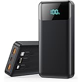 Batterie Externe 26800mAh avec 3 Câbles, PD 25W QC4.0 Power Bank Charge Rapide USB C Chargeur Portable avec 5 Sorties, Affich