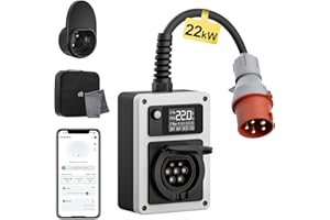 ‎DÉ dé Wallbox 22 kW z ładowarką APP EV, wtyczką CEE i gniazdem typu 2, mobilna stacja ładowania z licznikiem energii, kartą RFID do ID.4 ID.5, Model Y, Model 3, e-up, e-tron i innych pojazdów EV i PHEV