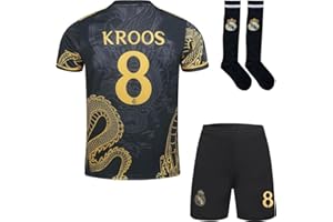 PraiseLight R. Madrid Kroos #8 Kinder Trikot Fußball Spezielle Golddrachen-Edition und Weißer Drache Edition Shorts Socken Set Jugendgrößen