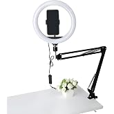 10 in&ccedil; Ring Light Masa&uuml;st&uuml; Kelep&ccedil;eli Kol | 3 Işık Modu, 10 Parlaklık Seviyesi, USB G&uuml;&ccedil;l&uuml; LED Canlı Yayın Işığı, Esnek Telefon
