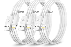 LEMSEN Lot de 3 câbles de charge d'origine Apple MFi - 1 m - Câble de charge USB vers Lightning - 1 m - Pour iPhone 14 13 12 11 Pro Max/XS/8/7/6/5/SE, iPad