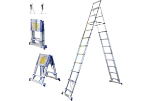 HOSTRÖM Teleskop-Trittleiter mit 12 Stufen EXTENDACT12, Teleskopleiter 3,5m+3,2m, Faltbare Trittleiter, Stabilisator, Max. Arbeitshöhe 5m, 5 Jahre Garantie, Hostrom