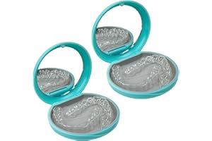 Maoerdental 2 Pack Aligner Case with Mirror,Convenient Retainer Case for Invisalign Aligners, Night Guards, and Mouth Guards (2PCS Cyan Outside Gray Silicone)