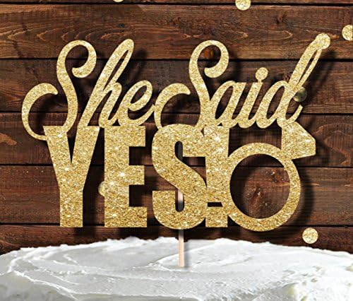 SHE SAID YES Gold Glitter Cake Topper Wedding Engagement Party Bridal Shower Toppers Cupcake