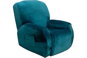Topchances Recliner Chair Cover 1 Seater - Super Soft Velvet Stretch Recliner Chair Covers Sofa Chair Slipcover with Side Pocket for Single Seat Recliner Chair for Furniture Protector (Blue Green)