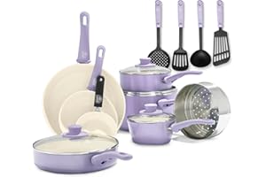 GreenLife, Zestaw Ceramicznych Naczyń z Powłoką Nieprzywierającą i Miękkim Uchwytem - 16 Sztuk, Lawendowy