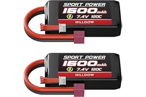 Hilldow M30 RC Battery 2S LiPo Akku 7,4V 120C 1600mAh mit Deans T Stecker, 2 Pack Hardcase Batterie Lipo Battery Rechargeable für RC Flugzeug UAV Drohne FPV
