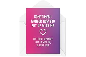 TONGUE IN PEACH Śmieszne kartki urodzinowe na Walentynki, 'Sometimes I Wonder How You Put Up with Me', 'Boyfriend Husband Fiancée Girlfriend' Partner' zabawne karty, CBH409