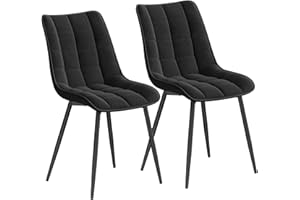 WOLTU Chaises de Salle à Manger Lot de 2, Chaise de Cuisine Assise rembourrée en Velours épais Pieds en métal,Noir BH142sz-2