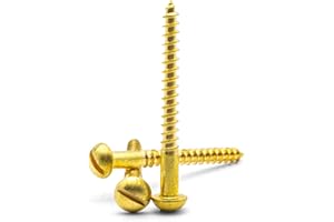 Hippo Hardware M3.5 (3.5mm X 40mm) Solid Brass Slotted Round Head Doomed Wood Screws [No.6 X 1-1/2"] (Pack of 10)