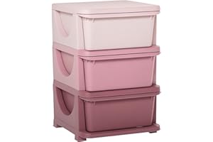 ‎HOMCOM HOMCOM Schubladenschrank für Kinder mit Stauraum Aufbewahrungsboxen Spielzeug-Organizer Spielzeugkiste drei Ebenen für Kinderzimmer 3-6 Jahre Kindermöbel Rosa 37 x 37 x 56,5 cm