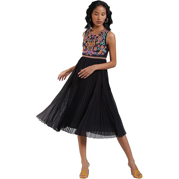 Buy Label RITU KUMAR Black Embroidered Dress at Amazon.in