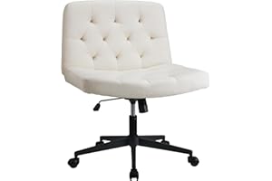 WangPangzi Armless Home Office Chair,Mid-Back Adjustable Desk Chair,Wide Seat Dressing Table Chair,Comfortable Makeup Vanity Chair For Bedroom(Beige)