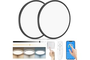YEXATI 2 Pack Bathroom Light 24W 3200LM LED Ceiling Light, 200W Equivalent, 3000K-6500K Waterproof IP54 Round Modern Flush Ceiling Light 30CM with Remote Control for Bedroom,Kitchen,Toilet,Utility Room,Black