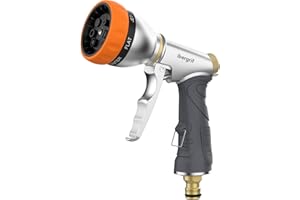 Ibergrif M20285 Gartenbrause, Metall Garden spritze mit 7 Funktionen Spritzdüse, Hochdruck Bewässerungspistole für Bewässerung, Autowaschen,Orange