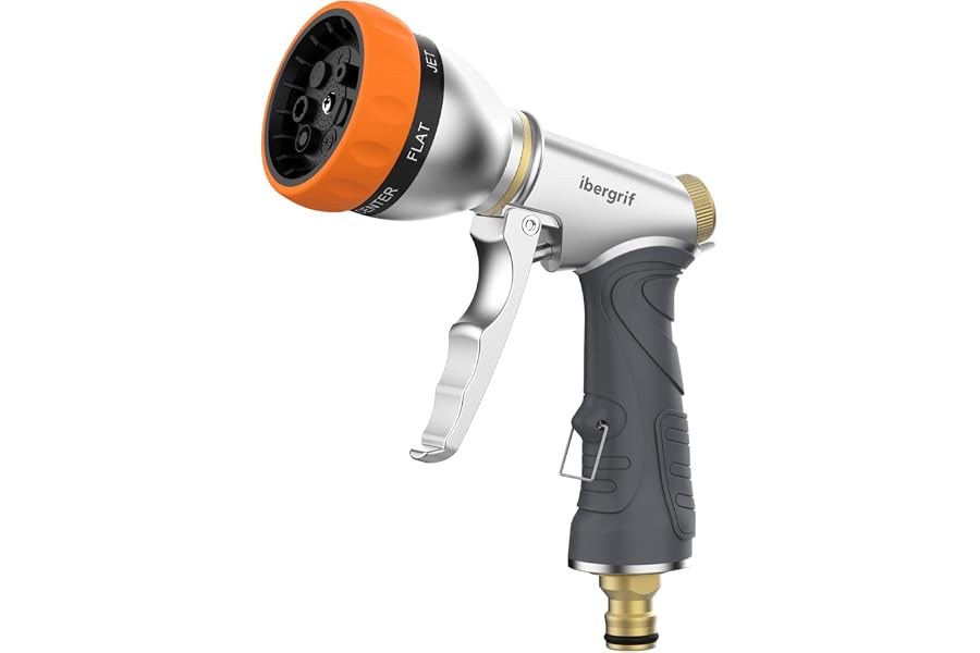 Ibergrif M20285 Pistola De Manguera De Jardín, Pistola de Agua a Presión con Boquilla de Latón Completa, Con Boquilla 7 Patro