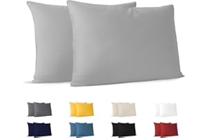 Dreamzie Funda Almohada 30x50 (Juego de 2) - Gris - para Las Almohadas 30 x 50 cm - 100% Algodon Jersey - Funda de Almohada Algodon - Funda Cojin para Cama - Protector de Almohada
