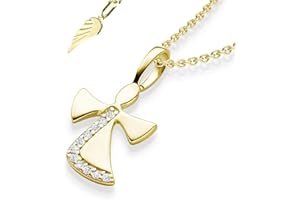 Schutzengel Kette Mädchen Gold (Silber 925 vergoldet)| Engel-Anhänger Halskette | Kinder-Schmuck Erst-Kommunion Tauf-Geschenk Konfirmation Firmung Geburt Taufe | Goldkette Kinderkette Taufkette