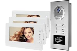 DIGINEX HFeng 7 '' Couleur Filaire Interphone Vidéo Porte Système de Téléphone kit 700TVL RFID Accès Entrée Caméra Sonnette 3 Monitors 480p pour Multi- Appartements/Maison