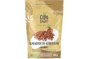 CIBO CRUDO CRUDO BIOLOGICO VEGAN Semillas de Albaricoque Bio - 250g. Granos Amargos y Crudos de Albaricoques Silvestres Contiene Vitamina B17 y Amigdalina. Albaricoques Kernel.