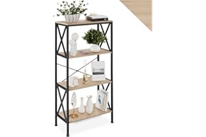 TecTake® Estanteria Metalica 4 Estantes, Mueble Recibidores de Entrada, Estanterias Almacenaje con Sistema Antivuelco y Pies Ajustables - 61,5 x 31,5 x 133,5 cm Madera Industrial Clara, Roble Sonoma