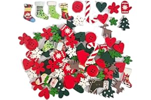 EODKSE Set de 50 Botones de Madera para Navidad, Ideales para decoración de Manualidades, Tarjetas, Scrapbooking y Adornos Variados, Mezcla Sorprendente y aleatoria para la Temporada navideña,