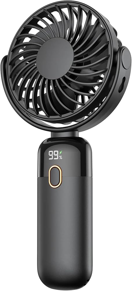 Warmco K70 Taşınabilir Şarjlı El Vantilatörü 2400mAh 360° Döner Başlıklı Standlı Dijital Ekranlı Soğutucu Fan Siyah