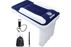 Blublu Park Airplane Bed for Toddlers, Toddler Travel Bed for Kids, Airplane Seat Extender with High Sides, Portable Inflatable Beds Fits Most Seats of Flight, Car, Train (Blue)