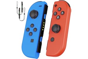 Vinkarpe Manette Switch, Paire de Manette Switch sans fil pour Switch/OLED/Lite avec Double Vibration/ 6-Axis Gyro, Plug and Play, Manette de Switch avec Dragonne Switch - Bleu et Rouge
