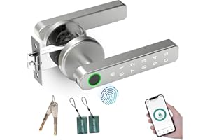 TEKXDD Smart Door 5-in-1 Lock Silvery Handle Electronic Keyboard Password Bluetooth Biometric Identification Fingerprint Key Digital Electronic Touch Front Door Home Office Apartment