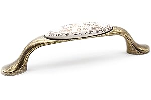 DOJA Barcelona | Maniglie Antiche | 4 Maniglie Vintage Oro d'Oriente | 106*26*19mm | Pomolo Zinco Allluminio e Porcellana | Maniglie per Mobili Vintage, Credenza, Cassettiera, Mobili Antichi, Baule