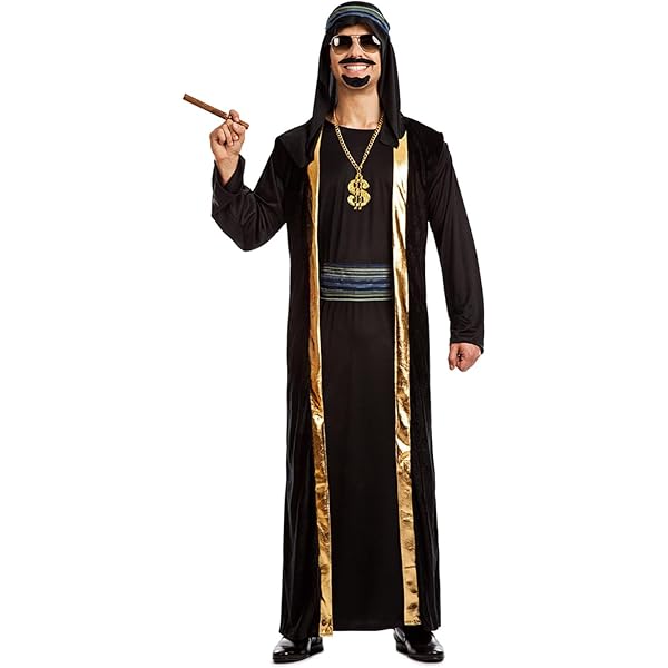 MeYuxg Sjeikkostuum voor heren, carnaval, Arabisch kostuum met hoofddoek, gewaad, vingerring, halskettingen, zonnebrillen, grappige kostuums voor carnaval, feest, cosplay, wit, XXL