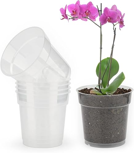 Orchideentöpfe Transparent 14cm - 5 Stück Mit Untersetzern