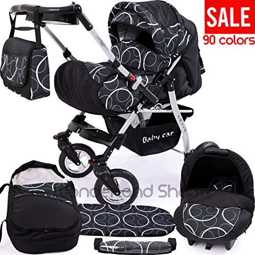 New Baby Pram SWIVEL WHEELS Travel System Buggy (Car Seat,Carrycot,Mattress,Diaper Bag,Parent Tray,Rain Cover,Mosquito Net) (7)