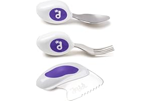 Ensemble 3 pièces doddl couteau, cuillère, fourchette - Apprenez à utiliser les couverts pour tout-petit en quelques minutes, les ustensiles pour 1 an et plus, les accessoires de sevrage, Indigo