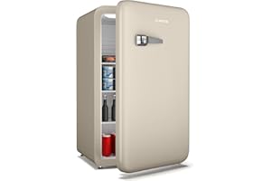 Klarstein Audrey Evo Réfrigérateur Rétro, 112L, Réfrigérateur 1 Porte, Silencieux 40 dB, Porte Réversible, Pieds Réglables, Thermostat 0-10°C, Crème