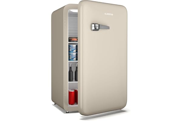 Klarstein Audrey Evo Nevera Retro, 112L, Compacta Sin Congelador, Silenciosa 40 dB, Puerta Reversible, Patas Ajustables, Termostato 0-10°C, Crema