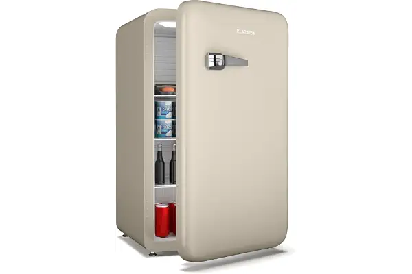 Klarstein Audrey Evo Nevera Retro, 112L, Compacta Sin Congelador, Silenciosa 40 dB, Puerta Reversible, Patas Ajustables, Termostato 0-10°C, Crema