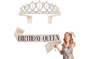 CUHZA Kit de Couronne Anniversaire Birthday Queen, Echarpe ​Anniversaire Diademe Accessoire Anniversaire Très Approprié pour Décoration Cadeau Costume d’Anniversaire Fille (Or)