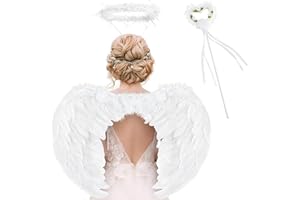 LXWINNER Engelsflügel Weiß,Flügel mit Heiligenschein und Zauberstab,Weiße Engel Kostüm Damen,Engels Flügel Kostüm,Angel Wings für Kinder Erwachsene Halloween Karneval Maskerade Fasching Party Cosplay