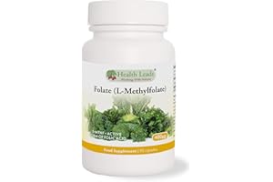 HEALTH LEADS ...WORKING WITH NATURE Folate (L-Methylfolate) 400μg x 90 Capsules - 5-MTHF Active Form of Folic Acid/Vitamin B9 - Supports Normal Maternal Tissue Growth During Pregnancy - PRENATAL- Magnesium Stearate Free - Made in Wales