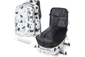 VGCUB Sac à Dos Sous Vide Voyage Cabine Avion Sous Videbagage Cabine 45x36x20 Easyjet Compression Avec Pompe Manuelle Sacs de Imperméable Femme Homme Weekend Travel Backpack Feuilles Grises