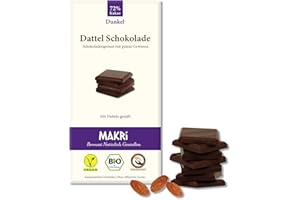 ‎MAKRI MAKRi® Organic Date Chocolate - No Refined Sugar, Sweetened with Dates, Vegan & Fair Trade (Dark 72%, 1 Board)