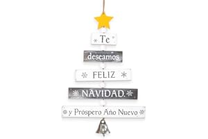 BETESSIN 1 Pieza Colgante Madera de Navidad Español, Letrero Feliz Navidad y Año Nuevo, Adorno Navideño para Puertas Pared Árbol de Navidad Ventanas Decoración Fiesta de Navidad Nochevieja Año Nuevo